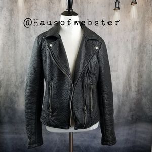 Black faux leather moto jacket